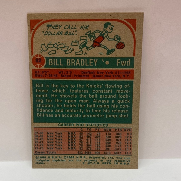 1973-74 Topps Bill Bradley Knicks #82 (077) - Picture 2 of 2